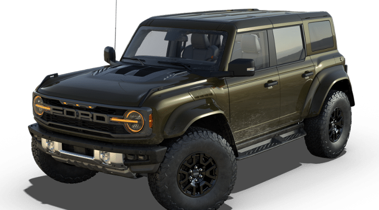 2025 Ford Bronco Raptor in Shelter Green Metallic — front three-quarter view