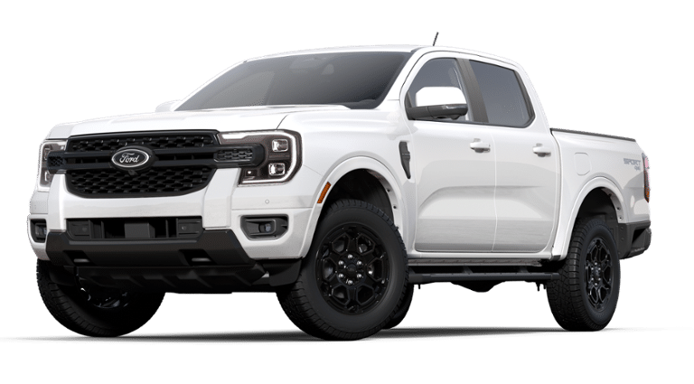 2025 Ford Ranger Lariat in Oxford White — front three-quarter view