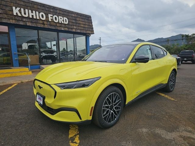 2025 Ford Mustang Mach-E Premium in Grabber Yellow — front three-quarter view